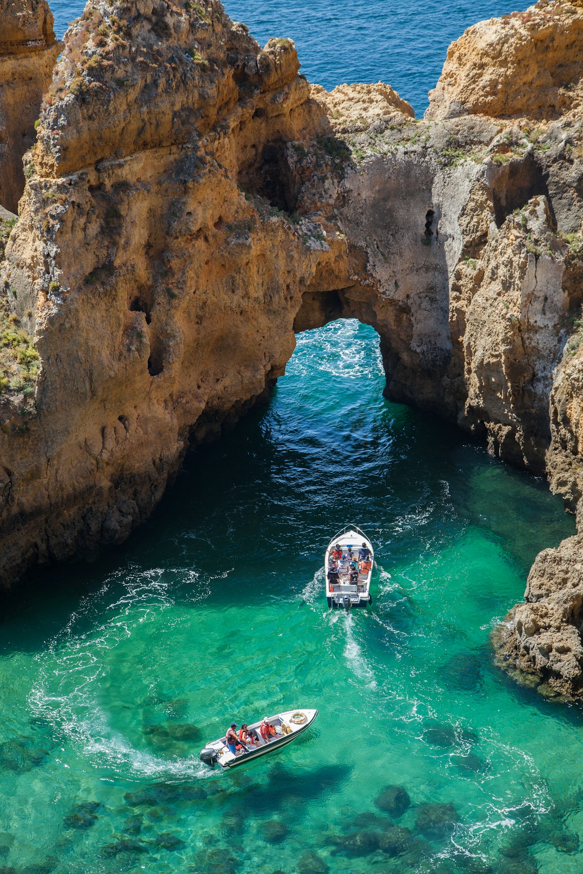 Golden sea cliffs and sea arches at Ponta da Piedade, Lagos, Algarve