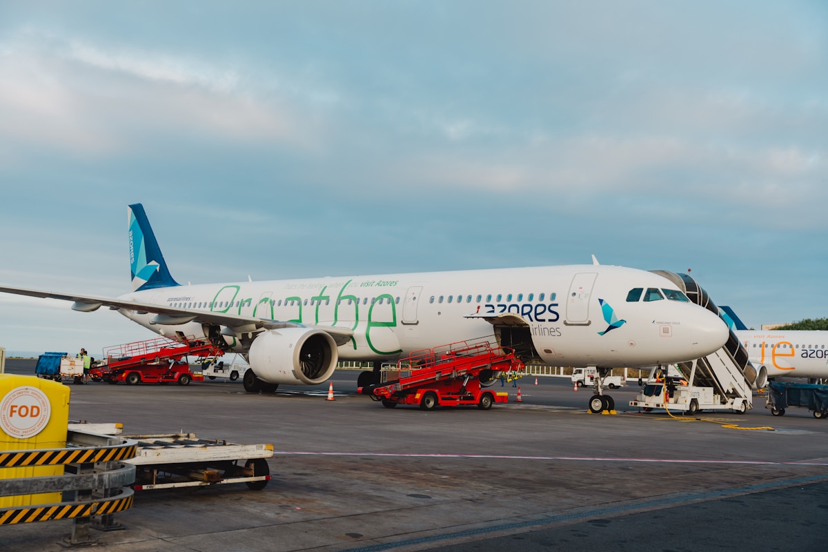 Azores Airlines aircraft on the tarmac at João Paulo II Airport, Ponta Delgada, São Miguel