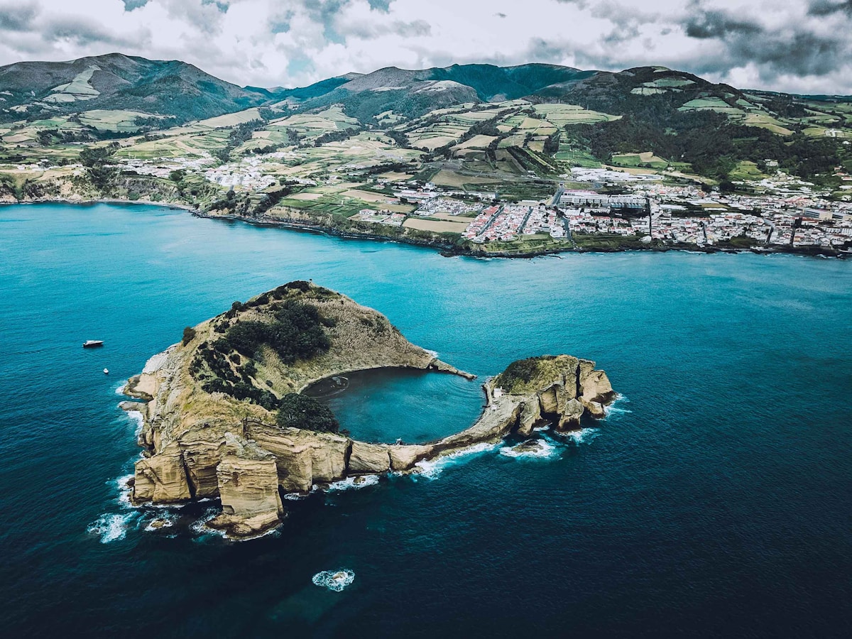 The Sete Cidades twin lakes in their volcanic caldera on São Miguel island in the Azores