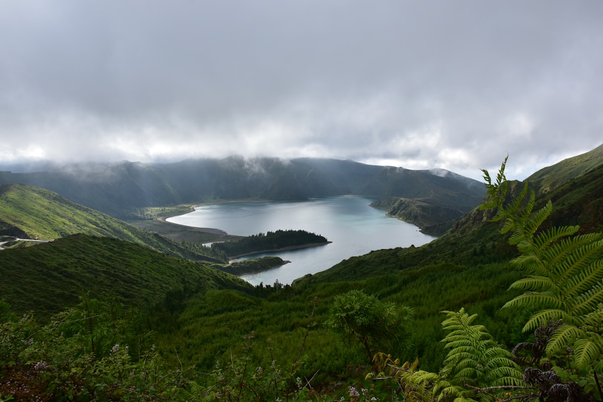 Sete Cidades twin crater lakes viewed from the caldera rim, São Miguel, Azores, Portugal