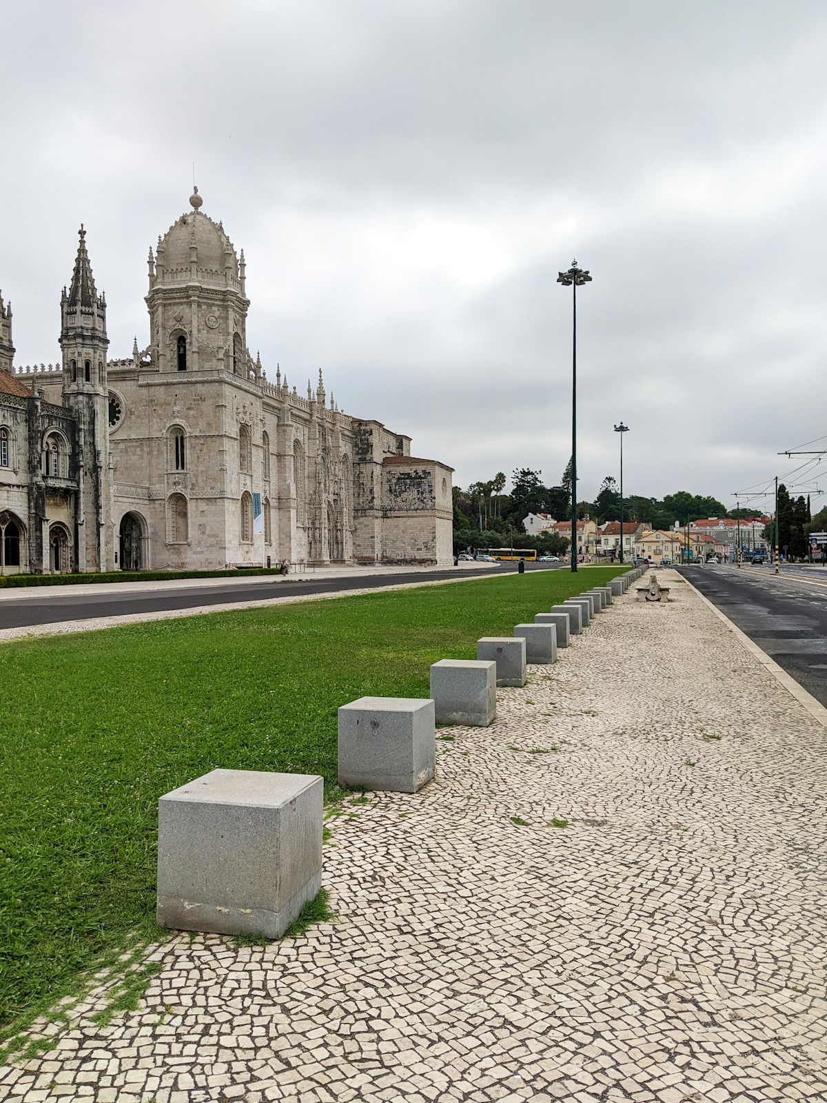 Jeronimos Monastery in Belem under an overcast winter sky, Lisbon, Portugal