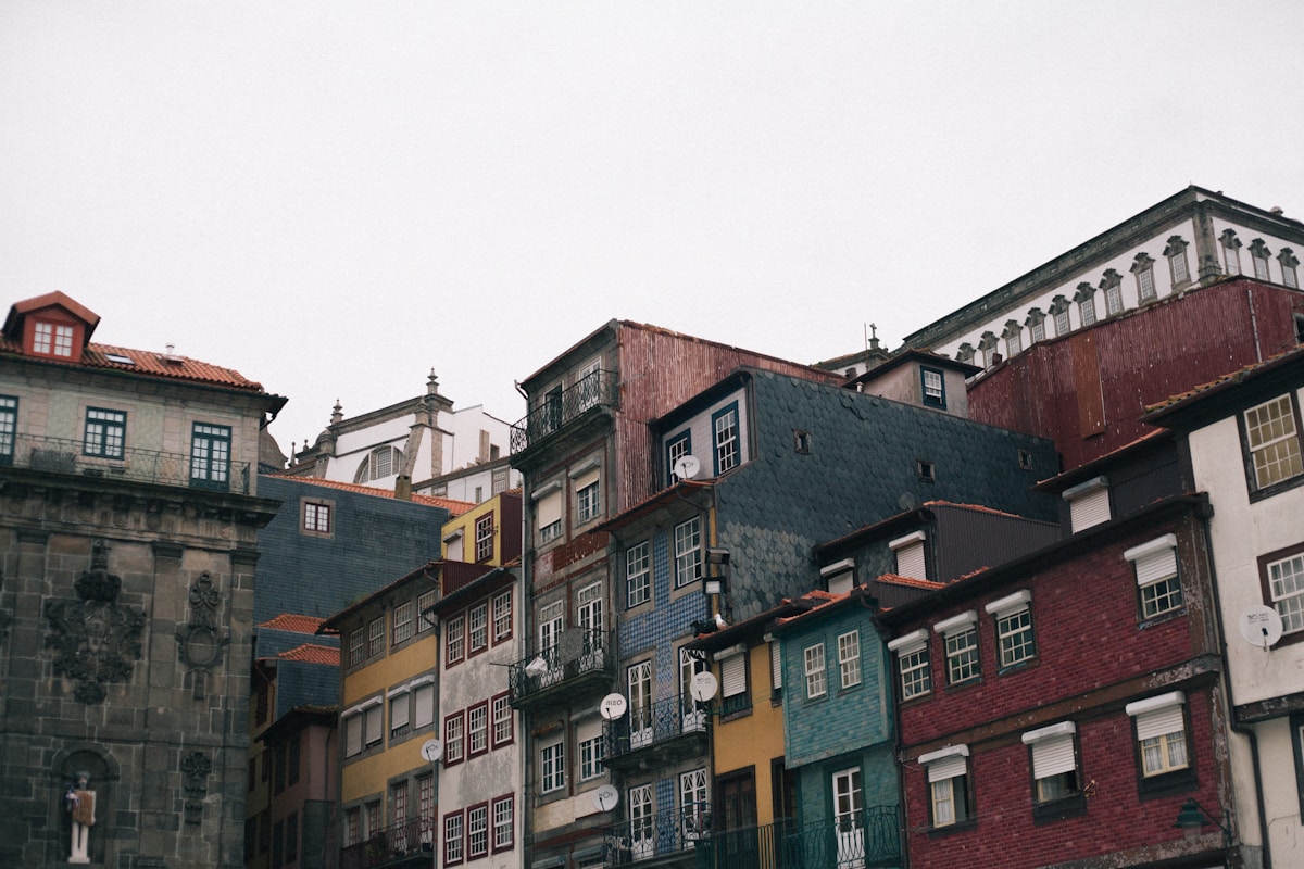 Colourful buildings along the Ribeira waterfront in Porto, Portugal