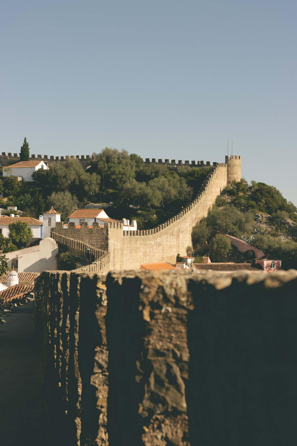 Stone houses and castle walls of a historic Portuguese hilltop village