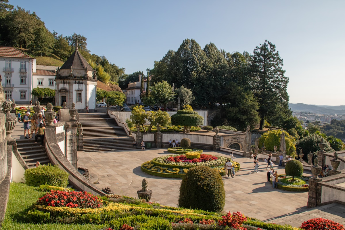 Manicured baroque gardens at Bom Jesus do Monte sanctuary, Braga, northern Portugal